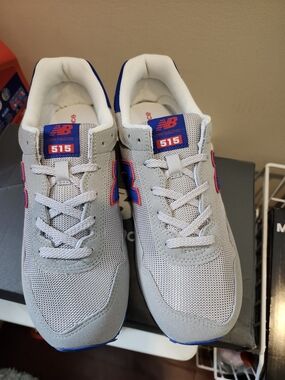 New Balance 515 Men's Grey Sneakers with Blue and Pink Accents